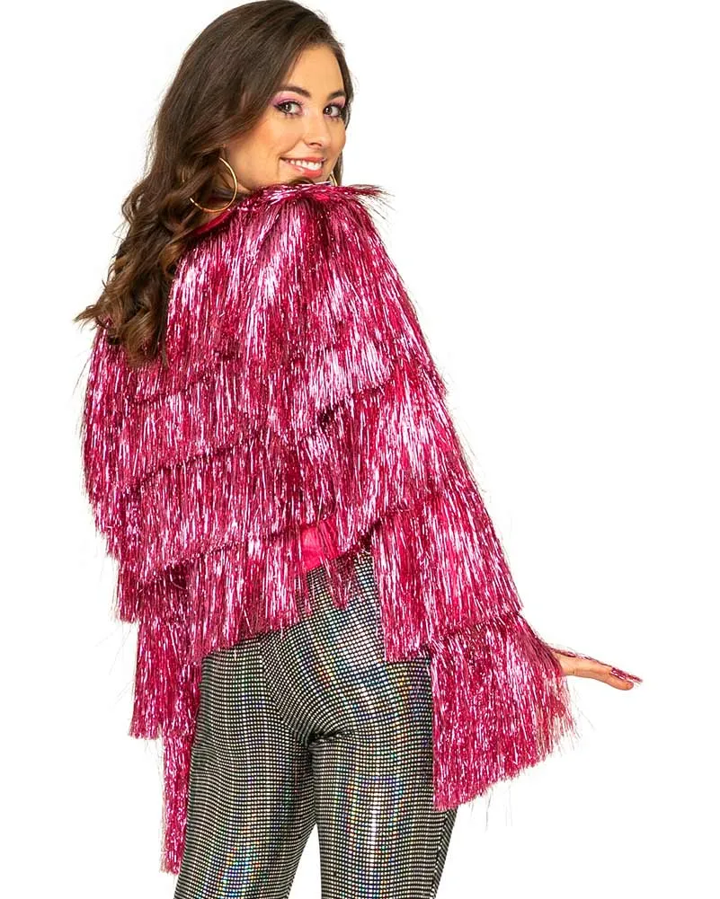 70s Funky Fringe Pink Disco Womens Jacket