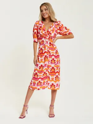 ACL Floral Knot Midi Dress Orange