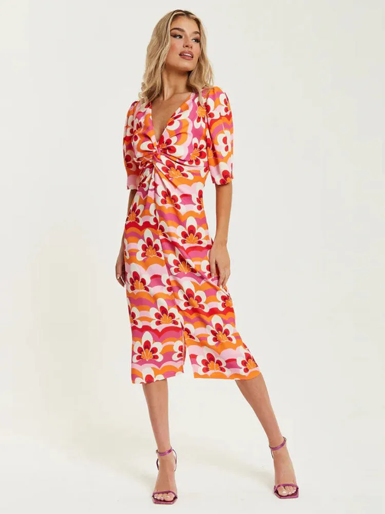 ACL Floral Knot Midi Dress Orange