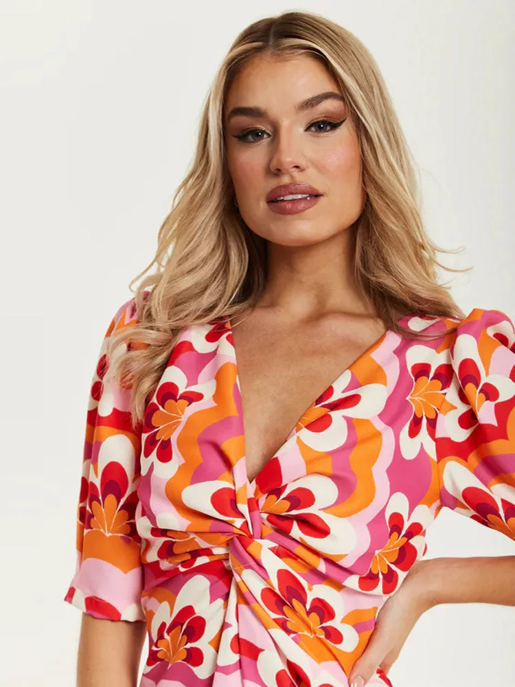 ACL Floral Knot Midi Dress Orange