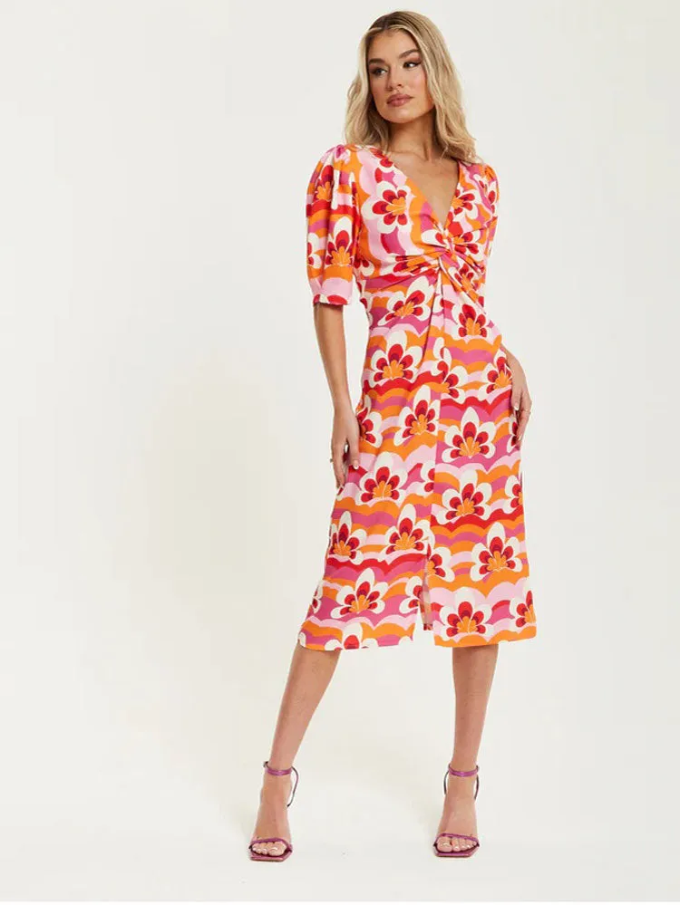 ACL Floral Knot Midi Dress Orange