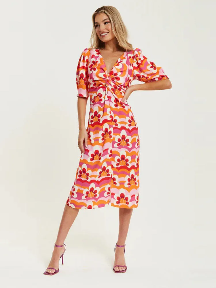 ACL Floral Knot Midi Dress Orange