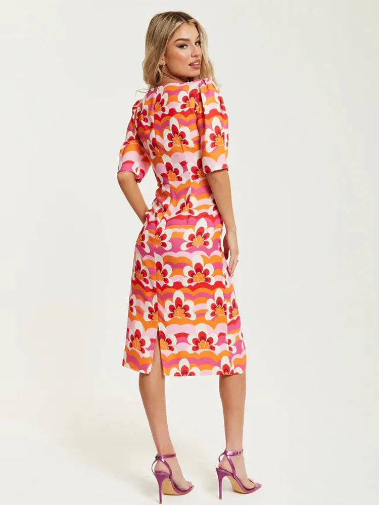 ACL Floral Knot Midi Dress Orange