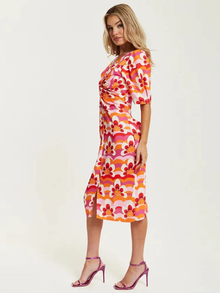 ACL Floral Knot Midi Dress Orange