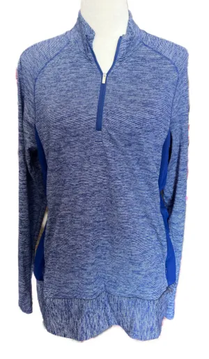 Adidas Women's Blue Micro-stripe Golf Pullover Size L. MSP$65