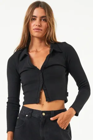 AFENDS Womens Eliza - Ribbed Long Sleeve Shirt - Black