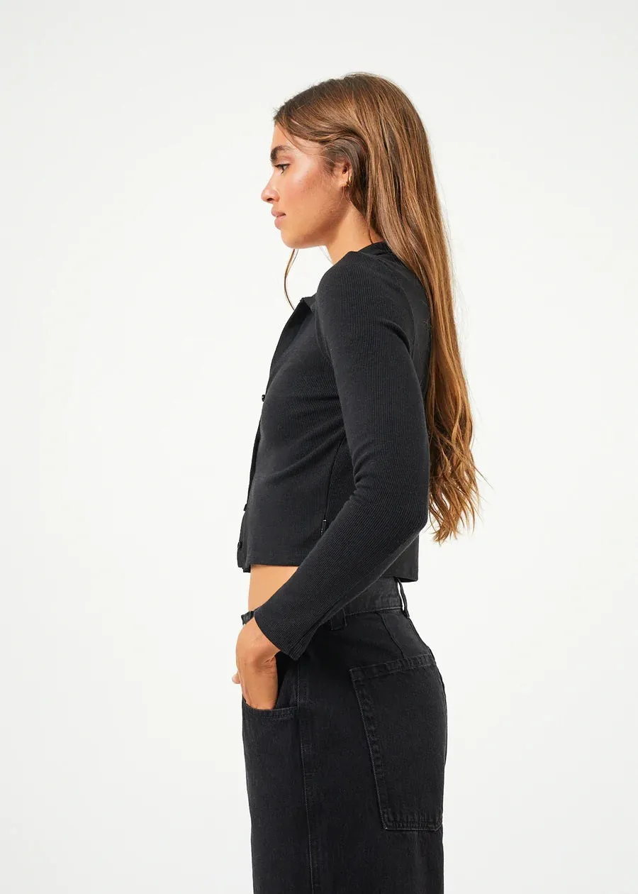 AFENDS Womens Eliza - Ribbed Long Sleeve Shirt - Black