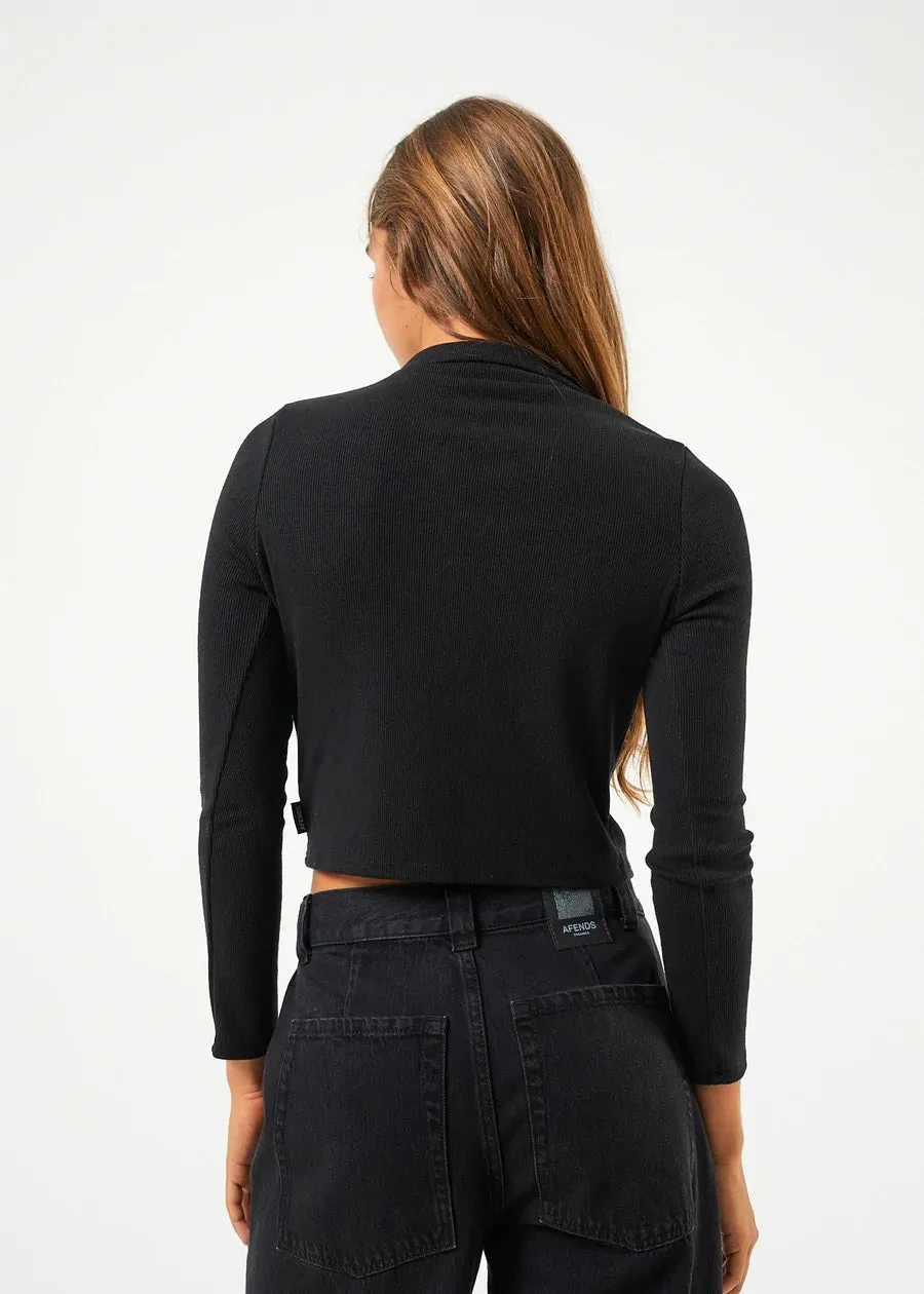 AFENDS Womens Eliza - Ribbed Long Sleeve Shirt - Black