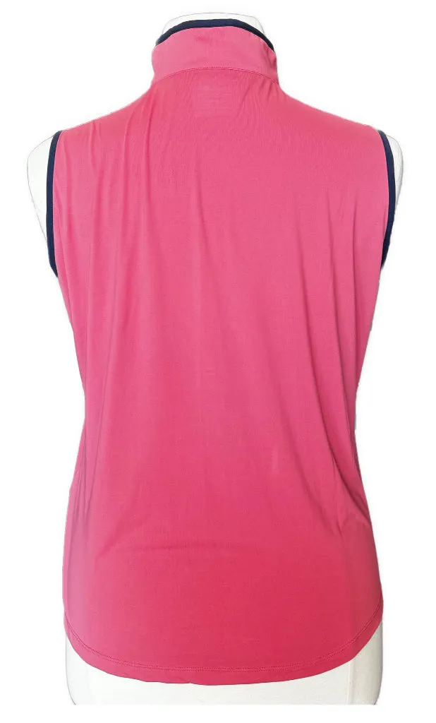 Ahead Pink Sleeveless Polo with Navy Trim & Logo Size XL