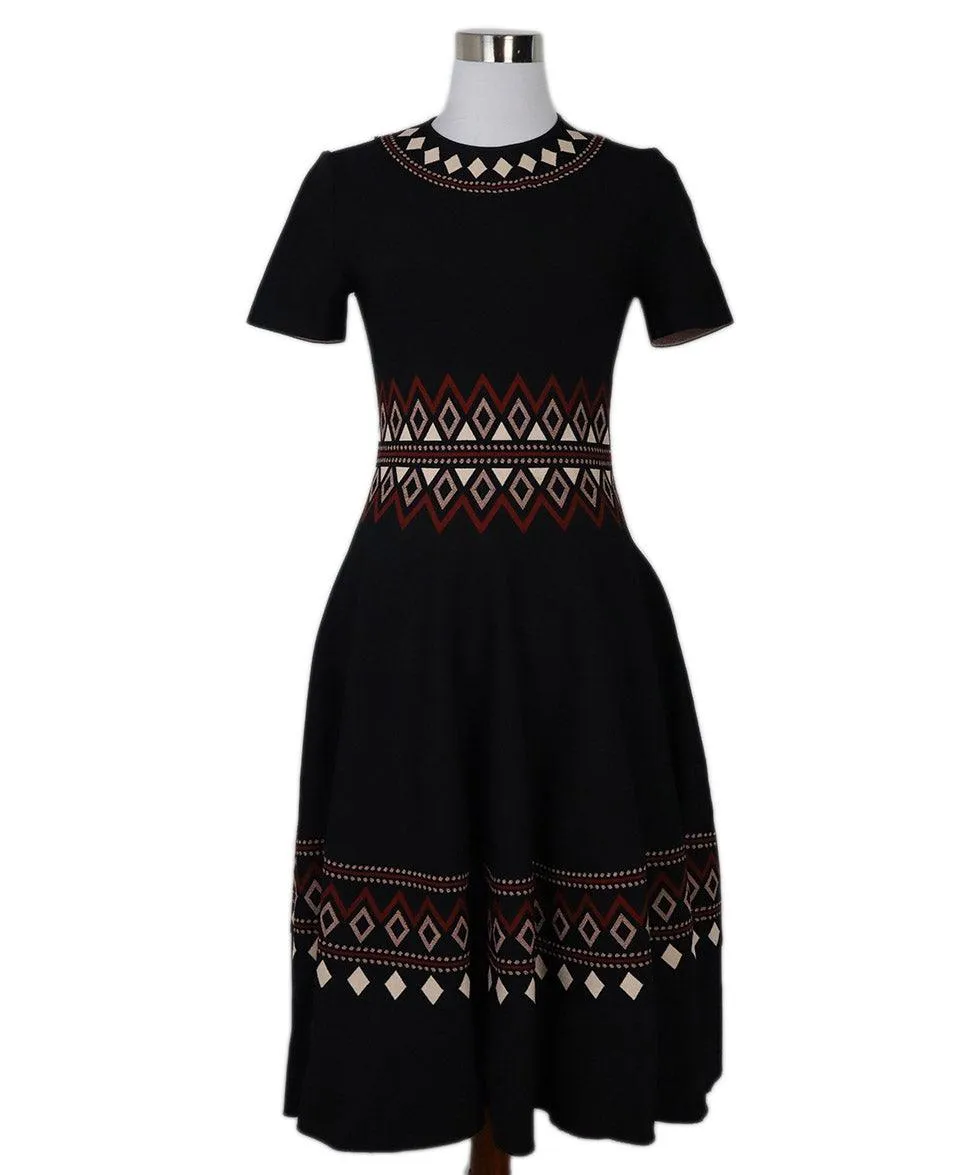 Alexander McQueen Black & Burgundy Print Dress sz 8