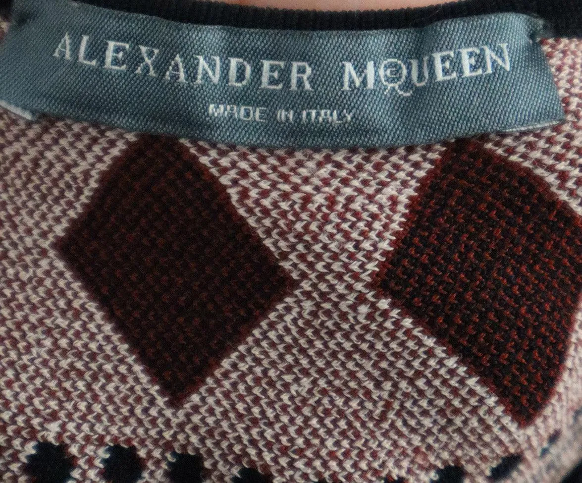 Alexander McQueen Black & Burgundy Print Dress sz 8