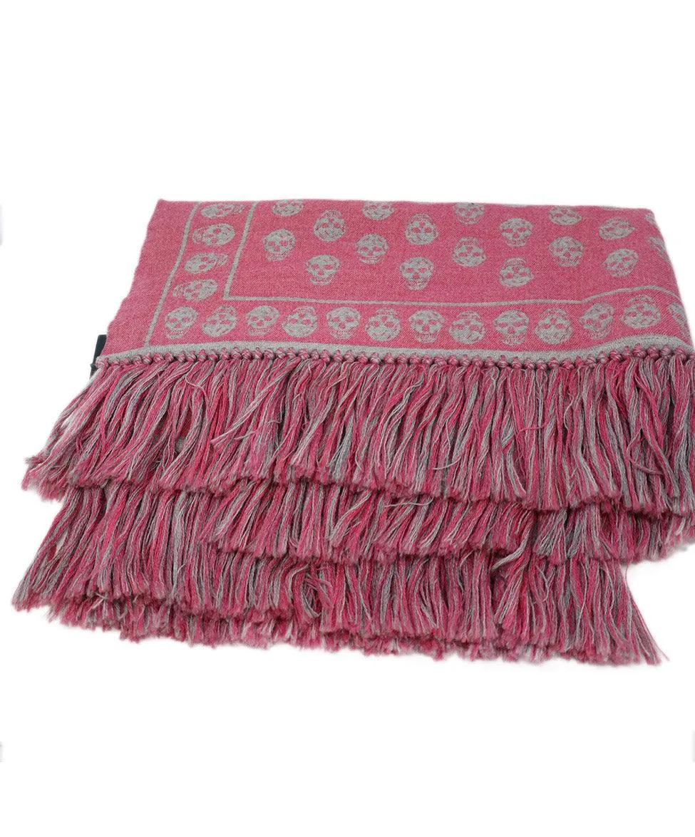 Alexander McQueen Pink & Grey Print Wool Shawl