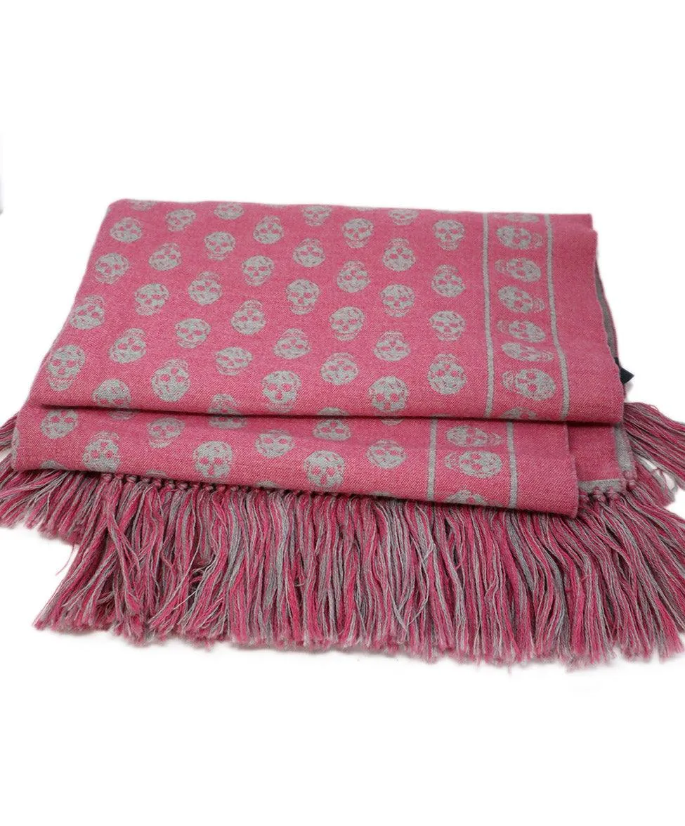 Alexander McQueen Pink & Grey Print Wool Shawl