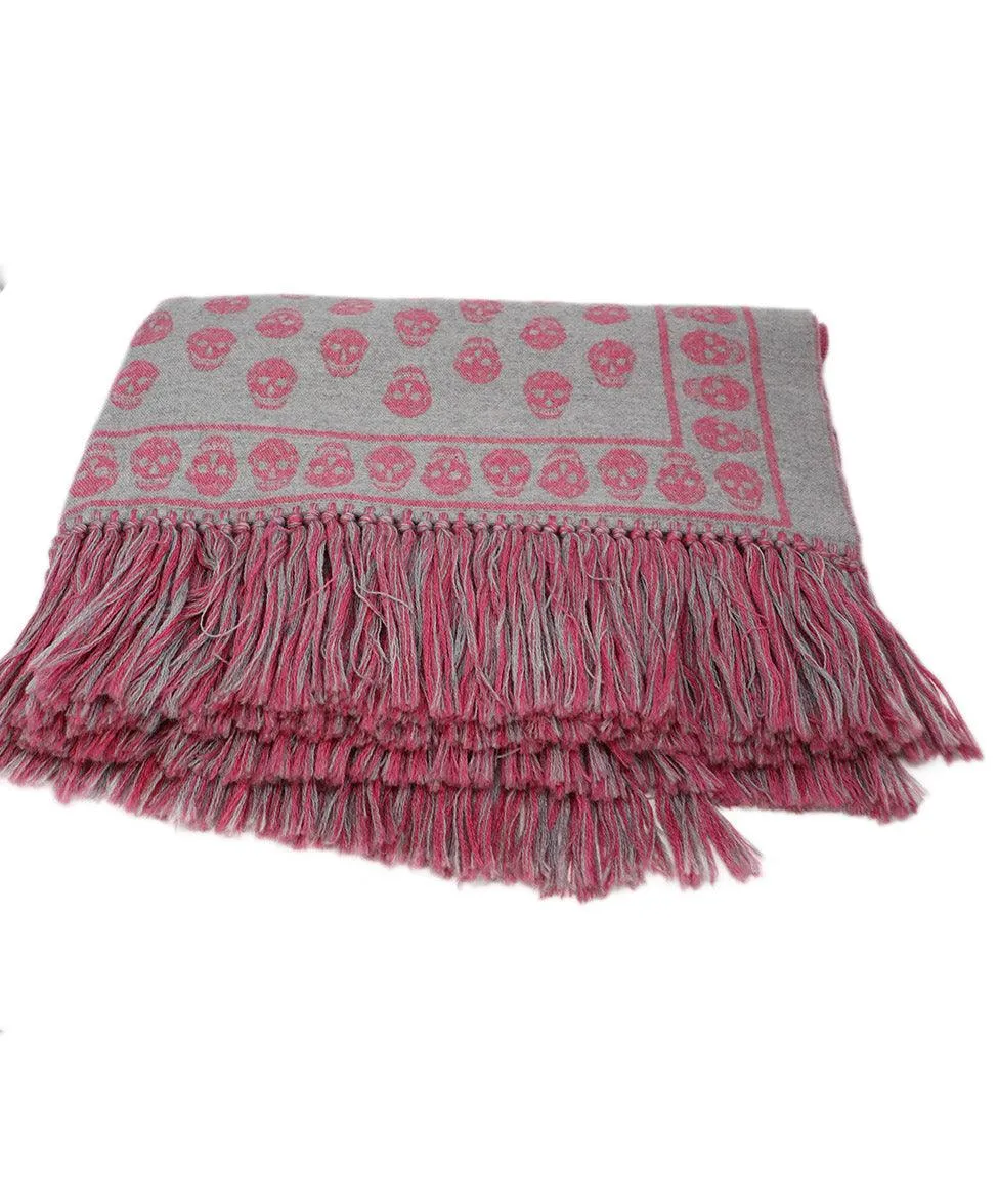 Alexander McQueen Pink & Grey Print Wool Shawl