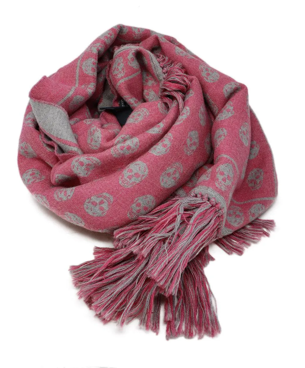 Alexander McQueen Pink & Grey Print Wool Shawl
