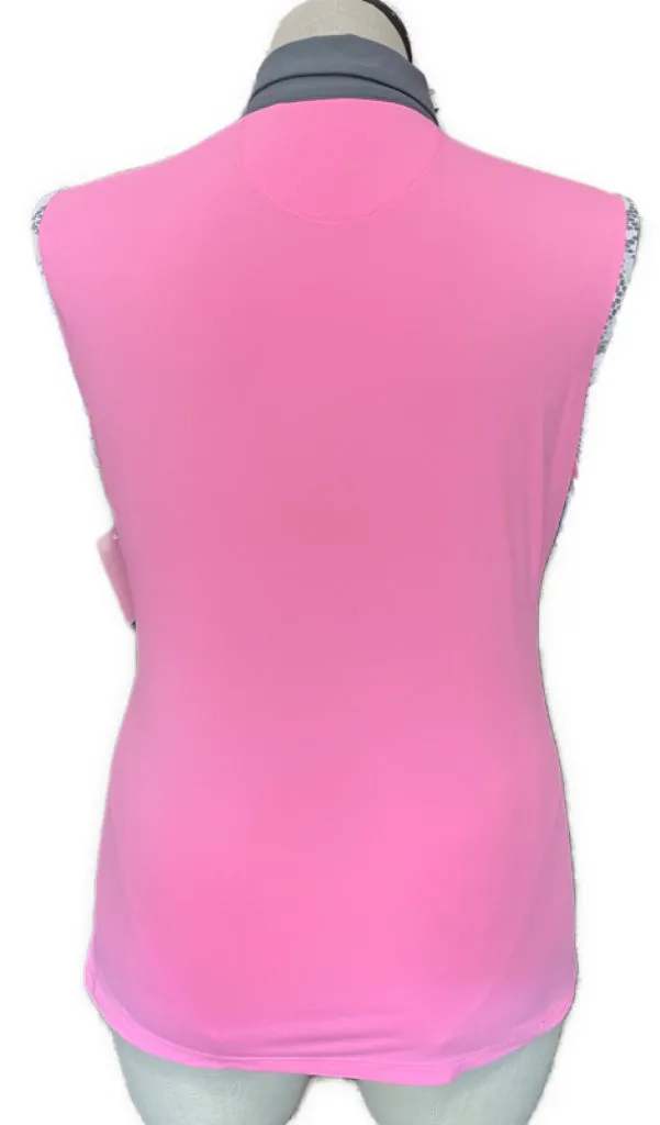 Annika by Cutter & Buck Pink Sleeveless Golf Polo w/ Gray & White Trim  Size L