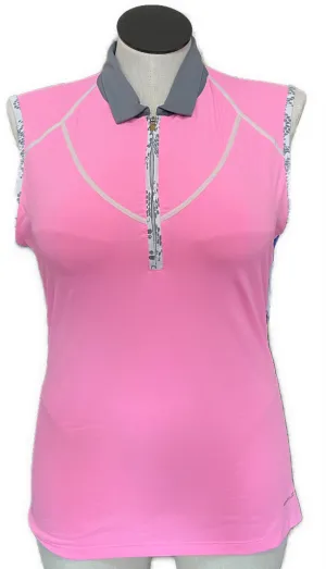 Annika by Cutter & Buck Pink Sleeveless Golf Polo w/ Gray & White Trim  Size L