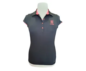 Annika by Cutter & Buck Women's 5 Snap Cap Sleeve Black Golf Polo w/Neon Coral Trim Size L MSP$75