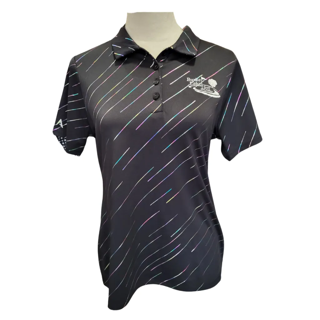 Antigua Black Metallic Rainbow Dash Print Polo w/ Logo Size M