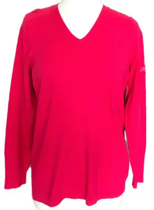 Antigua Pink Knit V-neck Sweater Top Size L