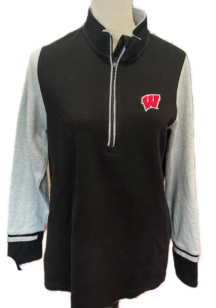 Antigua Women's Black & Gray Half-Zip Wisconsin Sweatshirt Pullover Size XL MSP$80