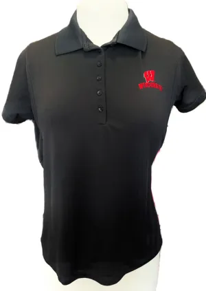 Antigua Women's Black Pique Polo w/ Wisconsin Logo Size L MSP$55