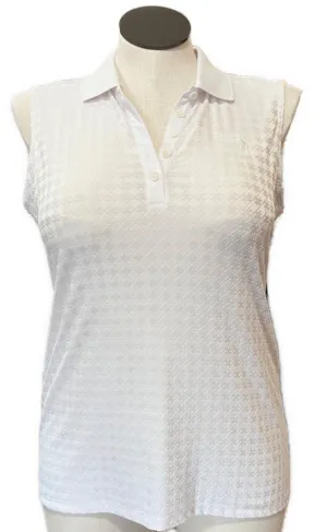 Antigua Women's White Textured Sleeveless Golf Polo w/ Logo Size L