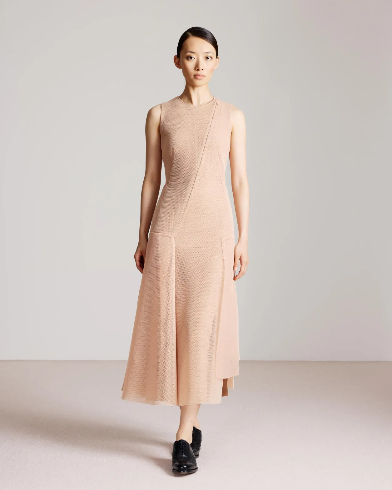 Asymmetrical Techno Grid Midi Dress 