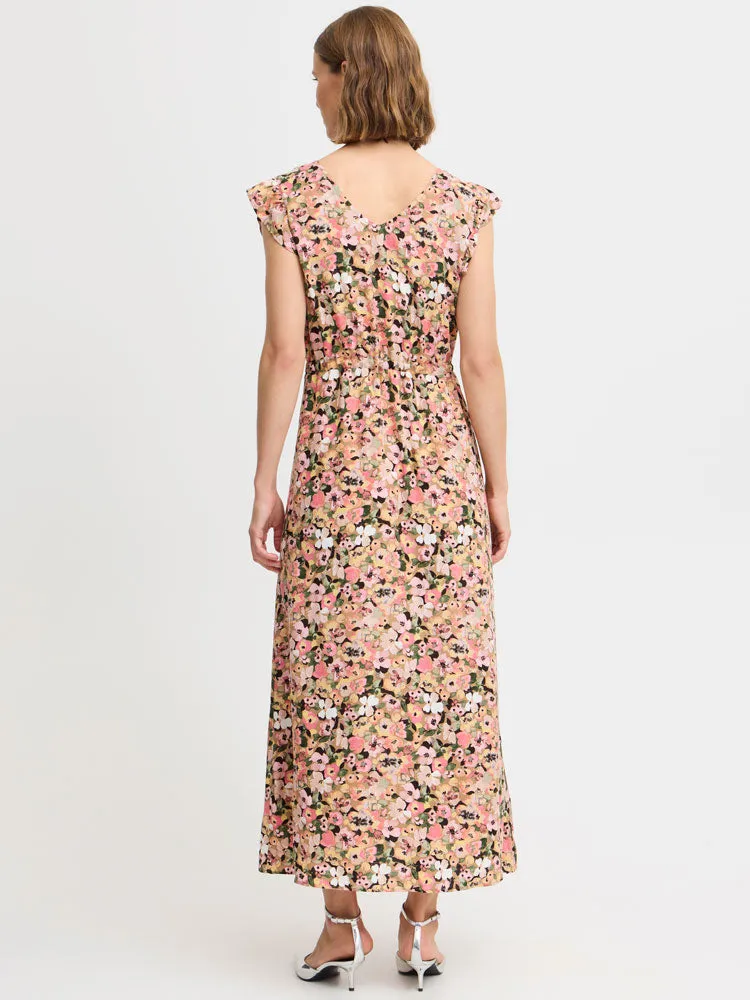 B Young ByMMJoella Frill Dress Coral Blush Flower