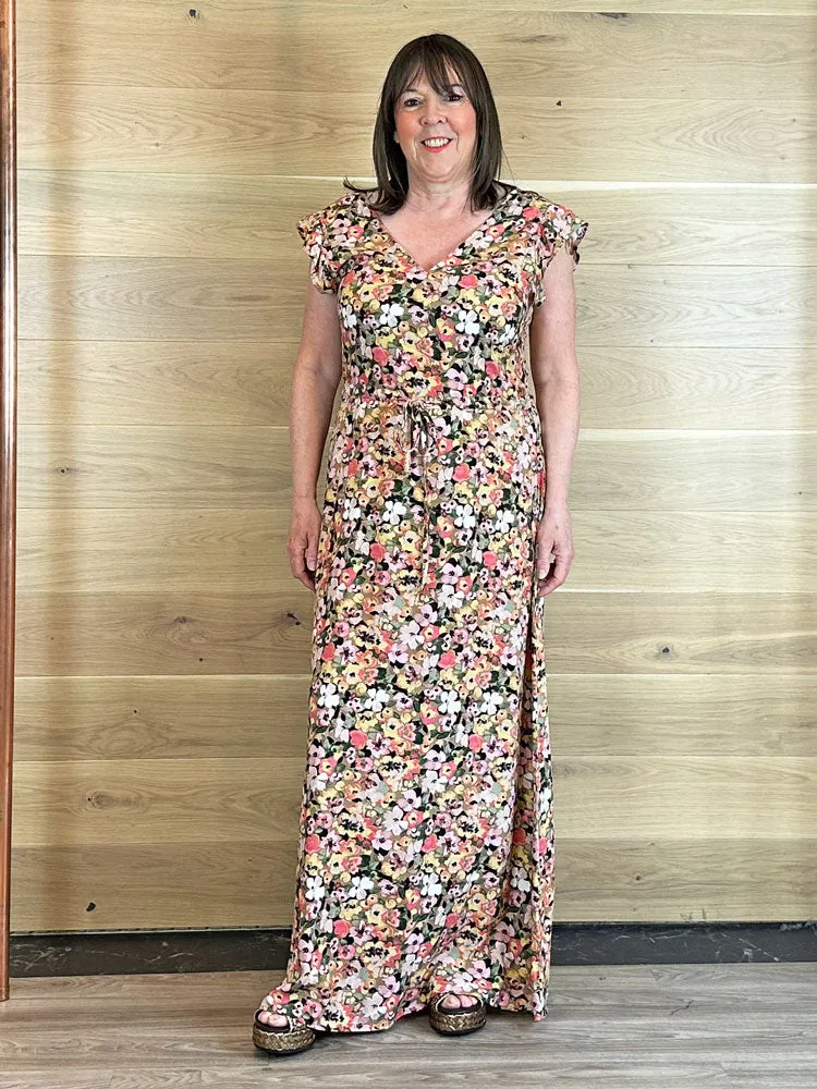 B Young ByMMJoella Frill Dress Coral Blush Flower