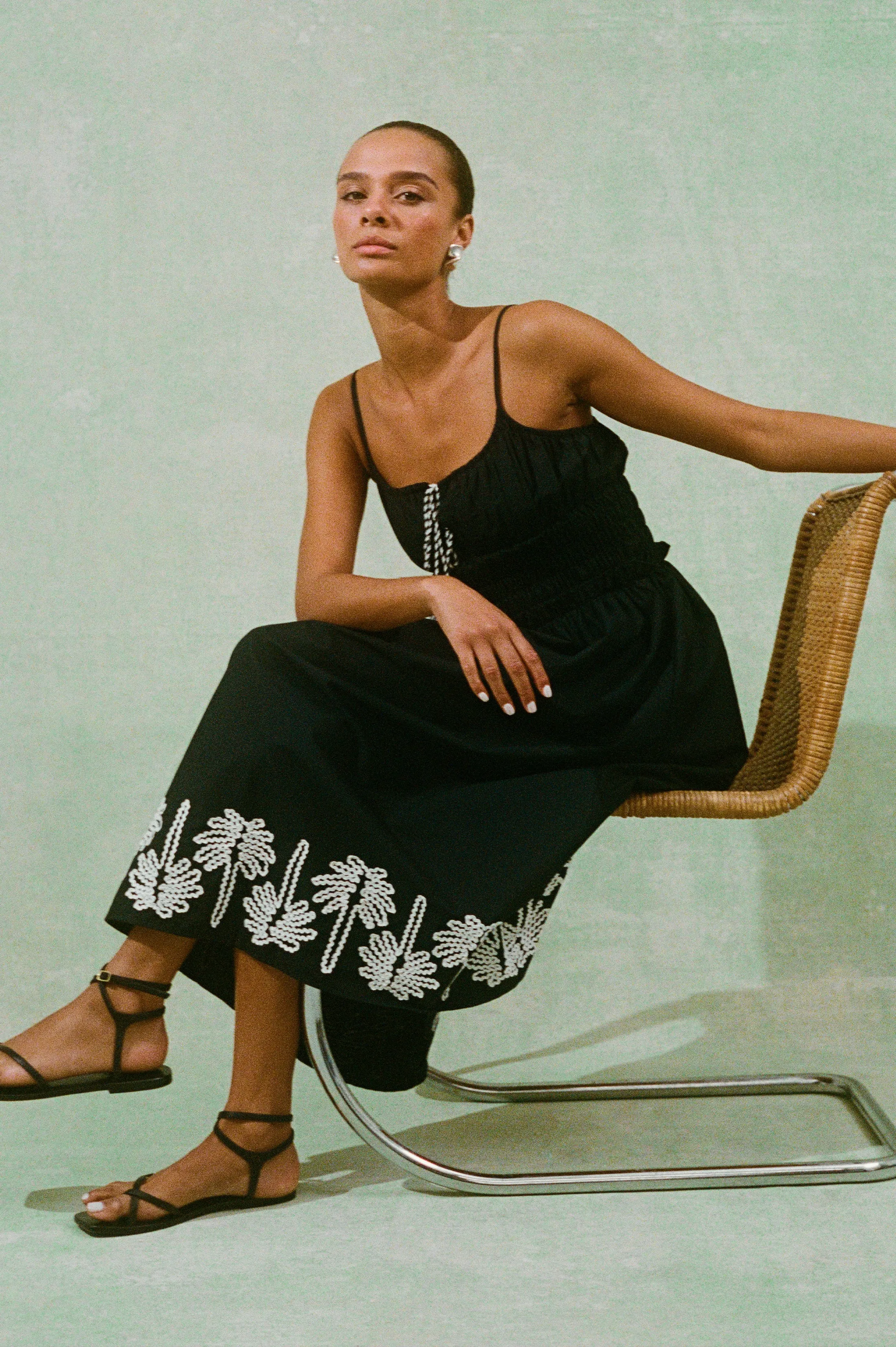 BAJA DRESS - BLACK IVORY PALM TREES Rails