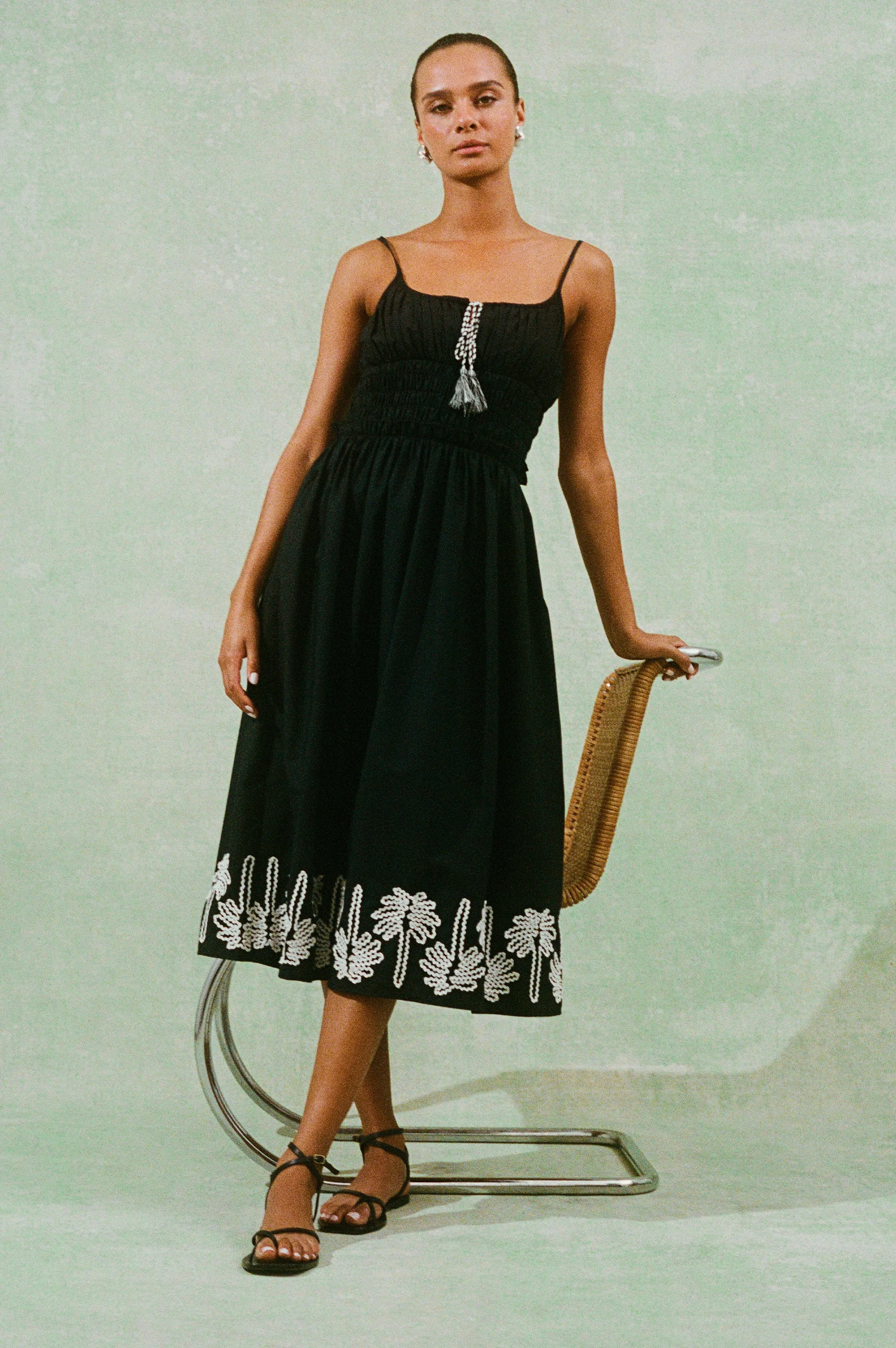 BAJA DRESS - BLACK IVORY PALM TREES Rails