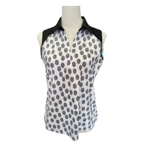 Belyn Key Keystone Polka Dot Thumbprint Zip Sleeveless Golf Top Size M MSP$124