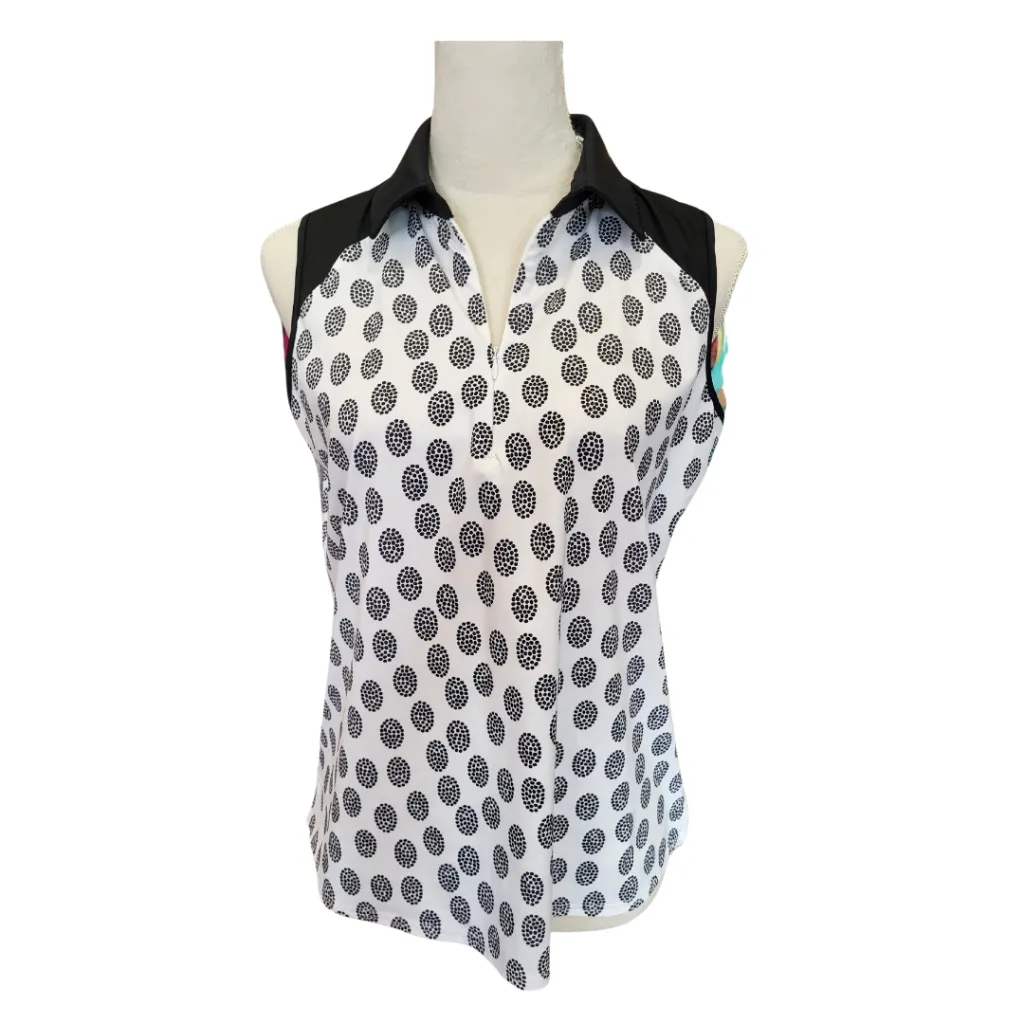 Belyn Key Keystone Polka Dot Thumbprint Zip Sleeveless Golf Top Size M MSP$124