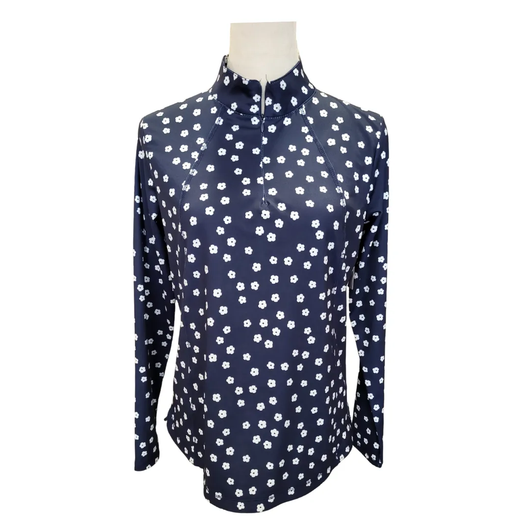 Belyn Key Navy & White Floral Patterned Women's Golf Pullover Size M