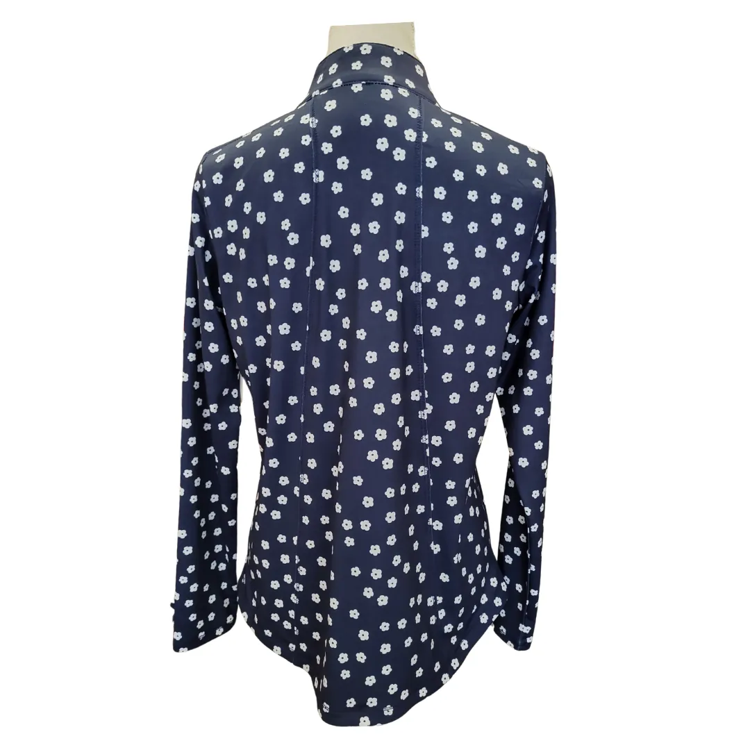 Belyn Key Navy & White Floral Patterned Women's Golf Pullover Size M