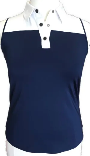 Belyn Key Navy & White Sleeveless Polo Size L