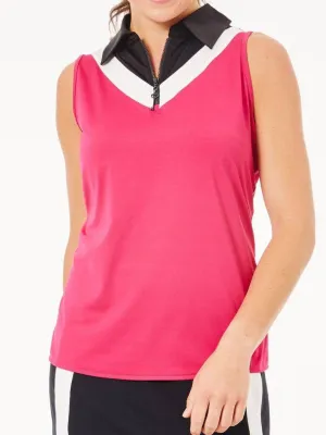 Belyn Key Raspberry Chevron Sleeveless Golf Polo Size M MSP$104