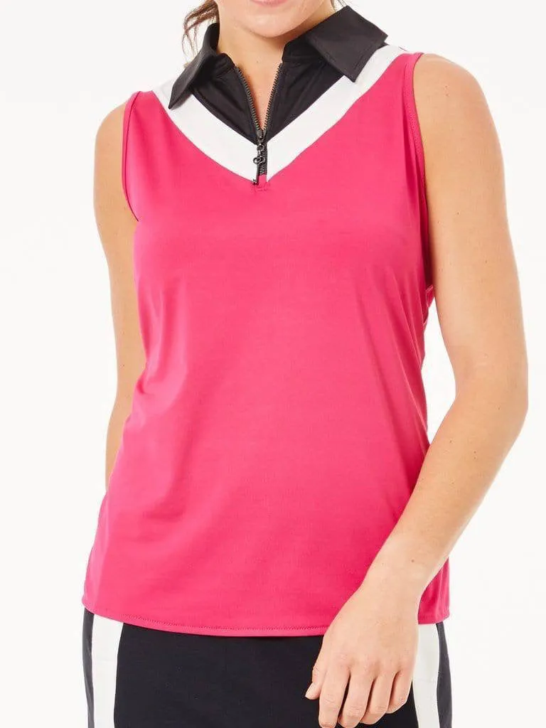 Belyn Key Raspberry Chevron Sleeveless Golf Polo Size M MSP$104