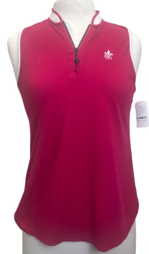 Belyn Key Raspberry Sleeveless Zip Polo w/ White Accents & Logo Size S MSP$92