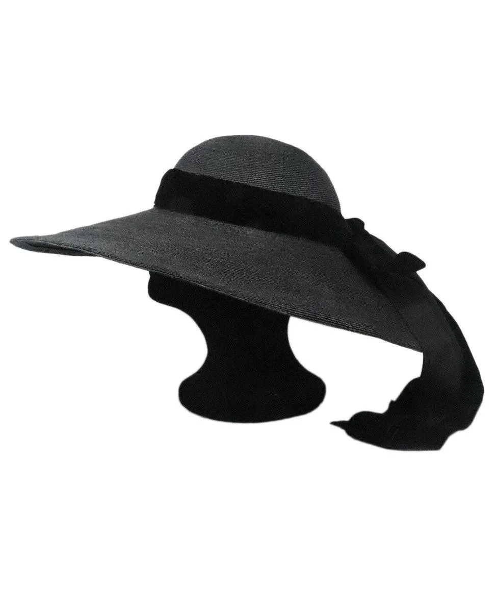 Black Raffia Hat w/ Velvet Bow Trim