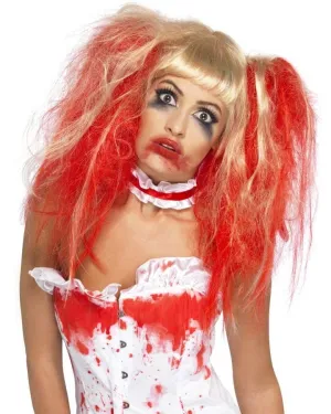 Blood Drip Red and Blonde Pigtails Wig