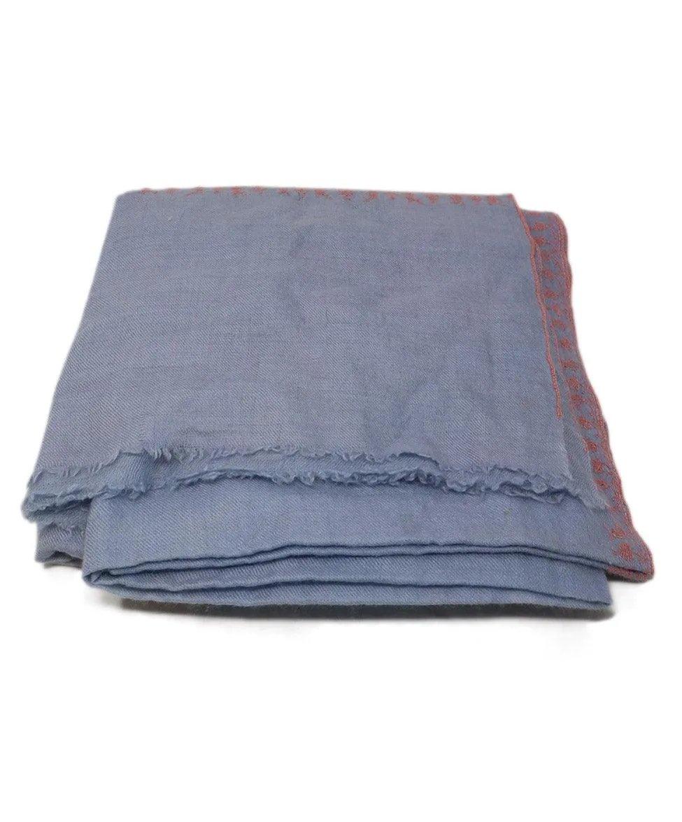 Blue & Pink Embroidered Cashmere Shawl