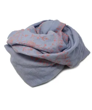 Blue & Pink Embroidered Cashmere Shawl
