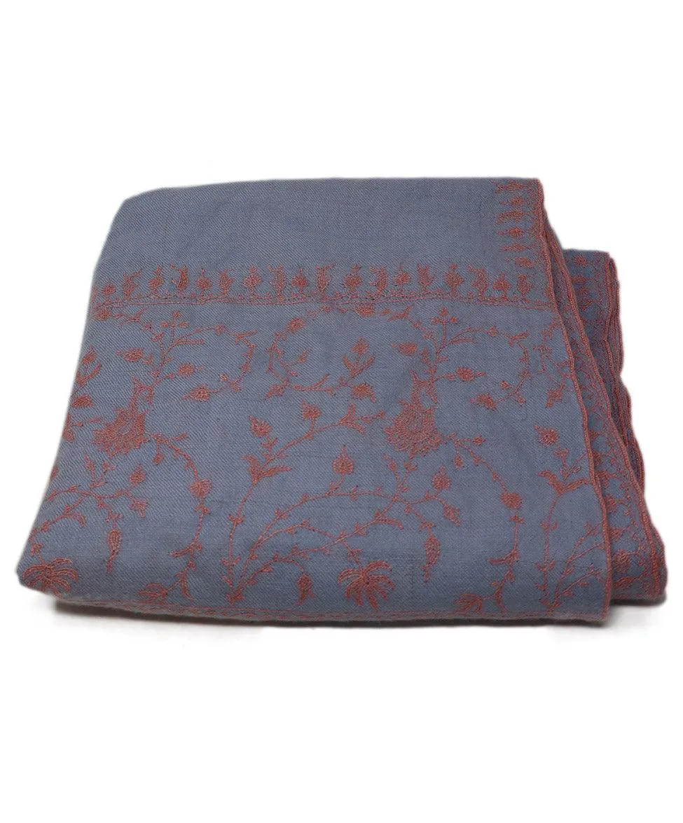Blue & Pink Embroidered Cashmere Shawl