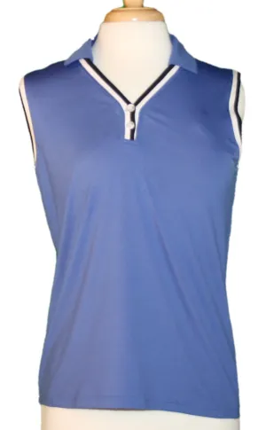 Blue V-neck Izod sleeveless polo with black & white trim Size M