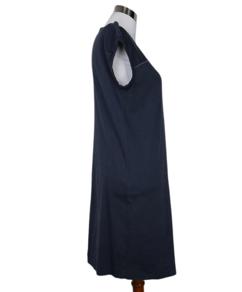 Brunello Cucinelli Blue Cotton Beaded Dress sz 12