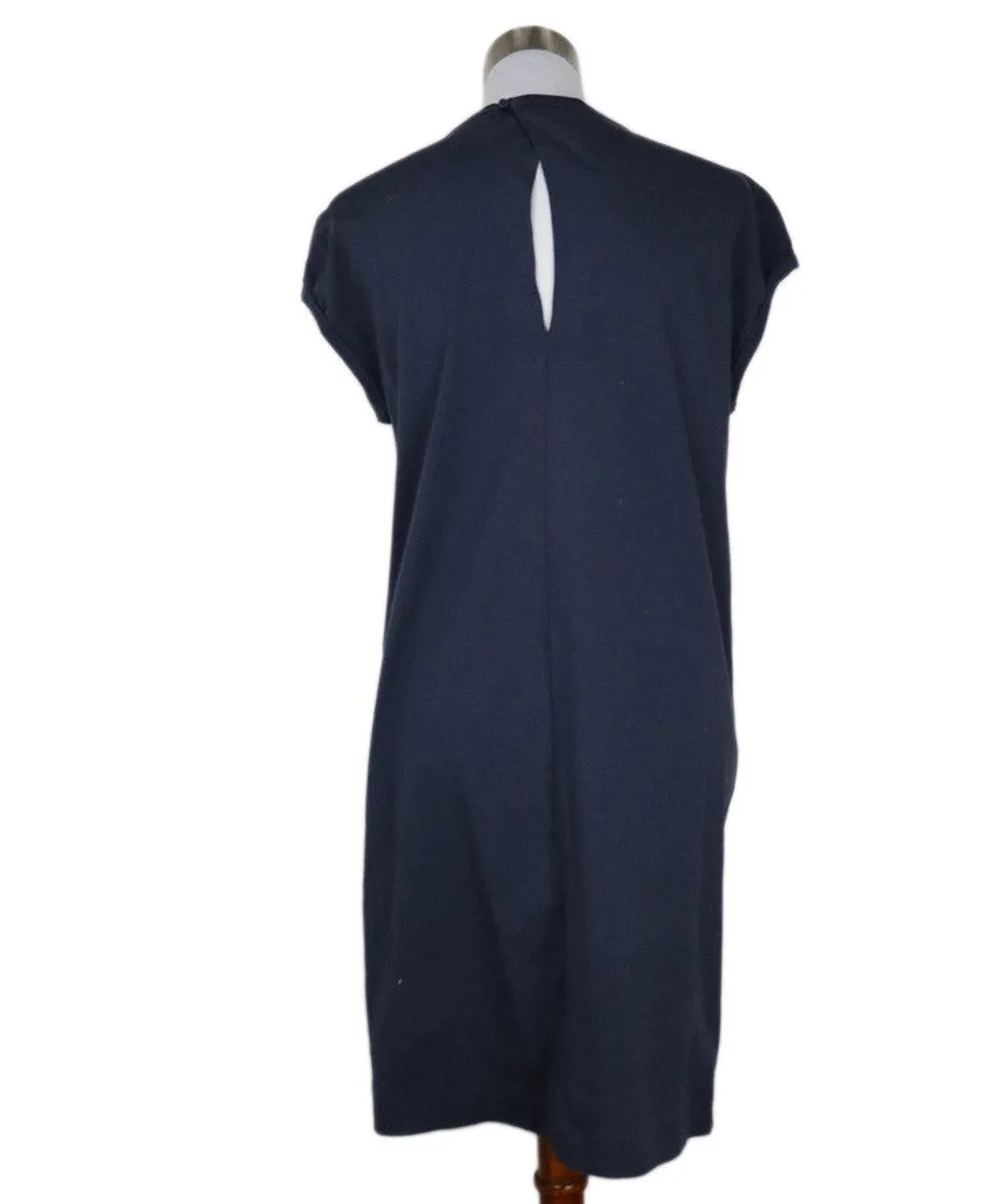 Brunello Cucinelli Blue Cotton Beaded Dress sz 12