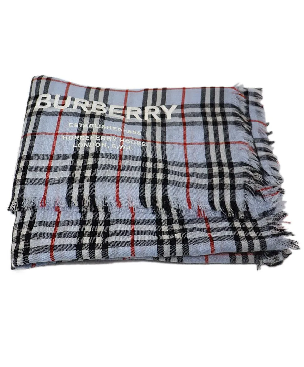 Burberry Blue Plaid Cashmere Shawl