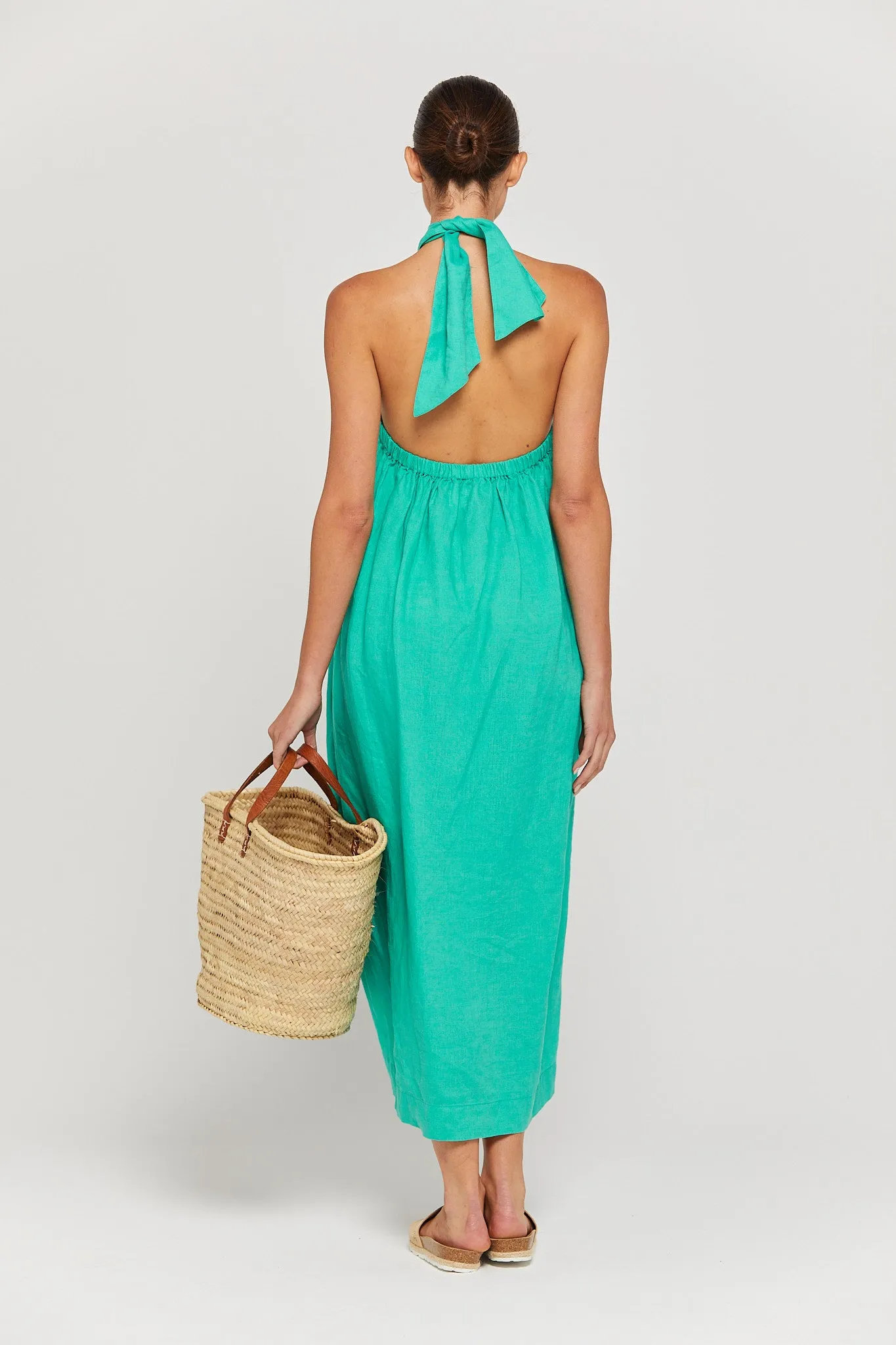 BY RIDLEY Womens Zariyah Linen Dress - Emerald